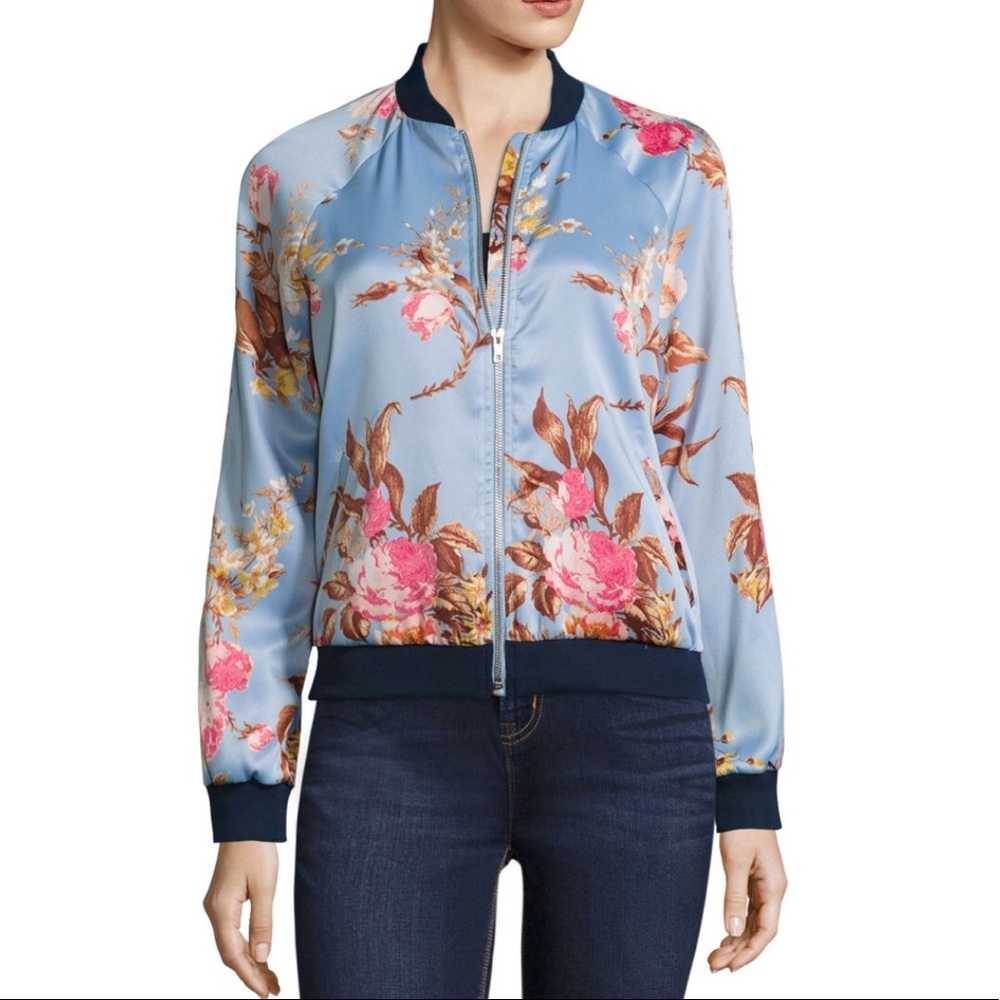 Blue Floral Bomber Jacket